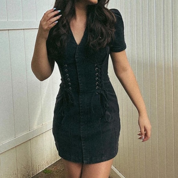 Black Denim Mini Dress - Picture 3 of 4